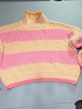 Buckle VRG grl Striped Pink and Cream Turtleneck Sweater - Cozy Knit Pullover